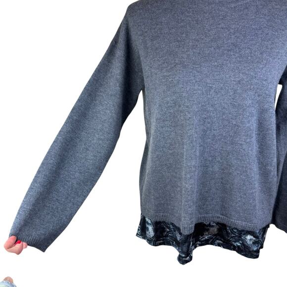 Guido Lombardi Gray Merino Wool Knit Silk Satin Flyaway Back Twofer Sweater - Picture 6 of 12